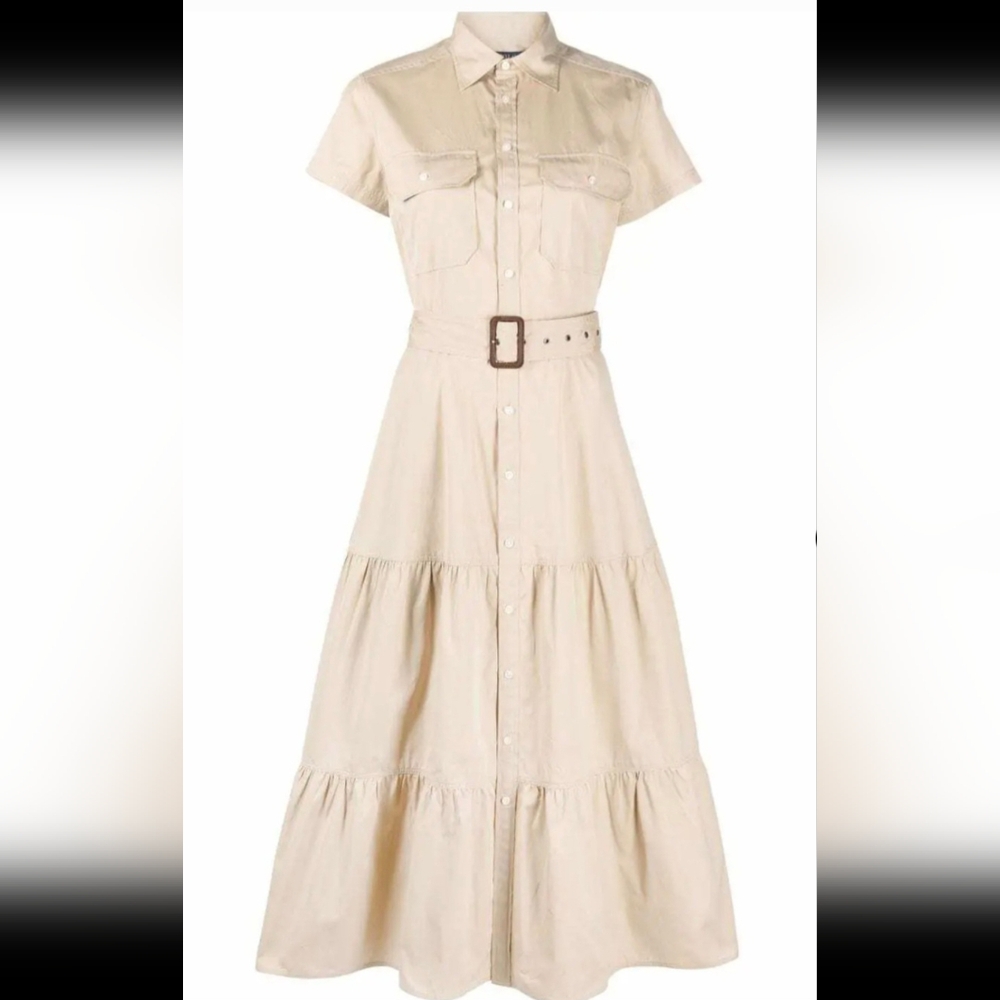 Polo Ralph Lauren Button-down Cotton Poplin Tiered Midi Dress